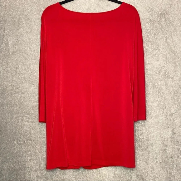 Rafaella 3X Top Shirt Red Solid Round Neck 3/4 Sleeve Knot Faux Wrap Stretch P11 - Picture 4 of 7